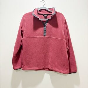 LL BEAN Women’s Fleece Quarter Snap Button Red Pullover Sweatshirt Outdoors Sz M